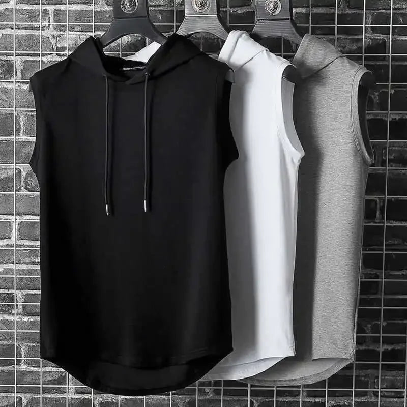 Men Tie Collar Hooded Sleeveless Vest
