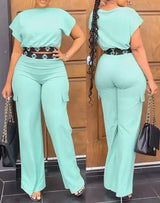 Geometric Print Boat Neck Top & Casual Pants Set