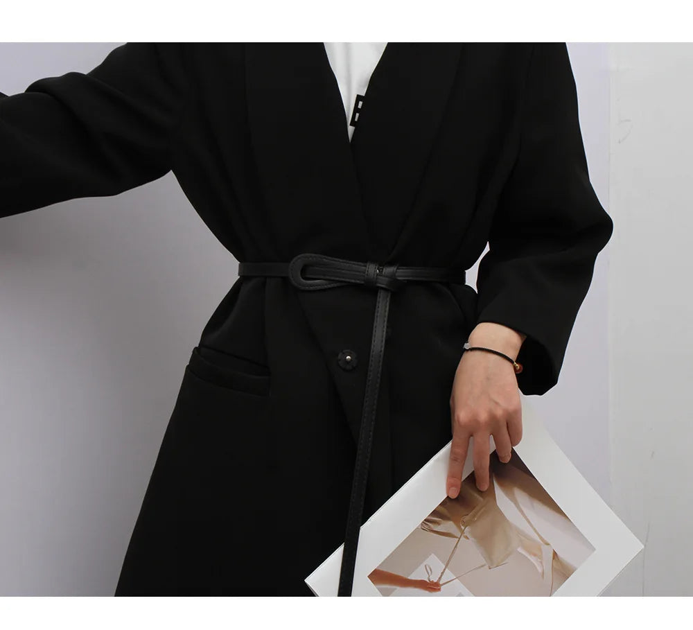 Thin Knotted Belts for Women Belt Lady Waist Band Soft Leather Waist Belt Solid Color Strap Dress Coat  Accessories Luxury