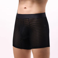 Fashion Ice Silk Underwear Long Leg Boxer Shorts For Man EUR Size Summer Thin Quick Dry Panties Lace Sexy Lengthen Underpants