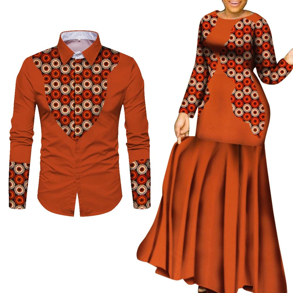 African Clothes for Couple African Clothing for Lovers Man's Woman's Long Party Maxi Dress WYQ