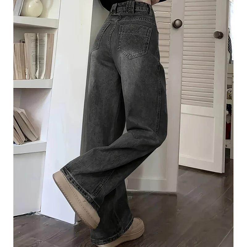 High Waist Gray Goth Straight Leg Pants