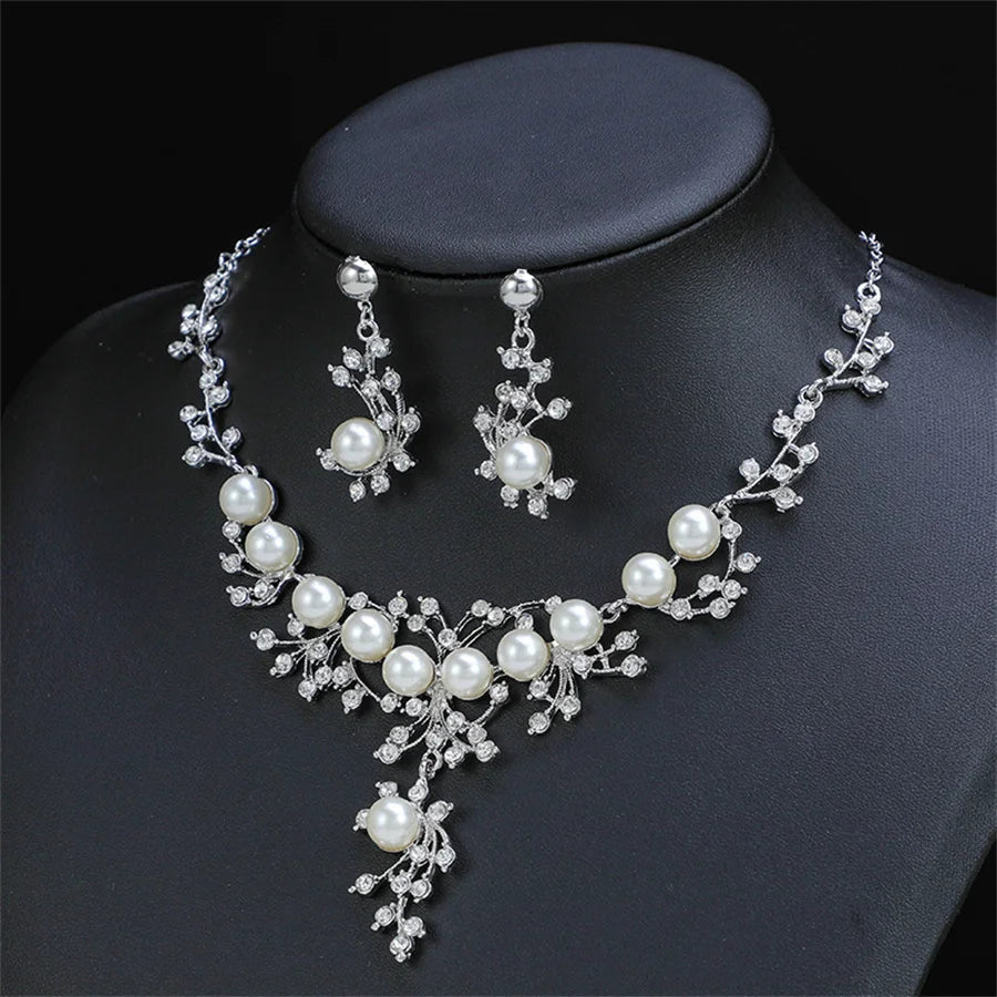 Personality flower Pearl Wedding Necklace Earring