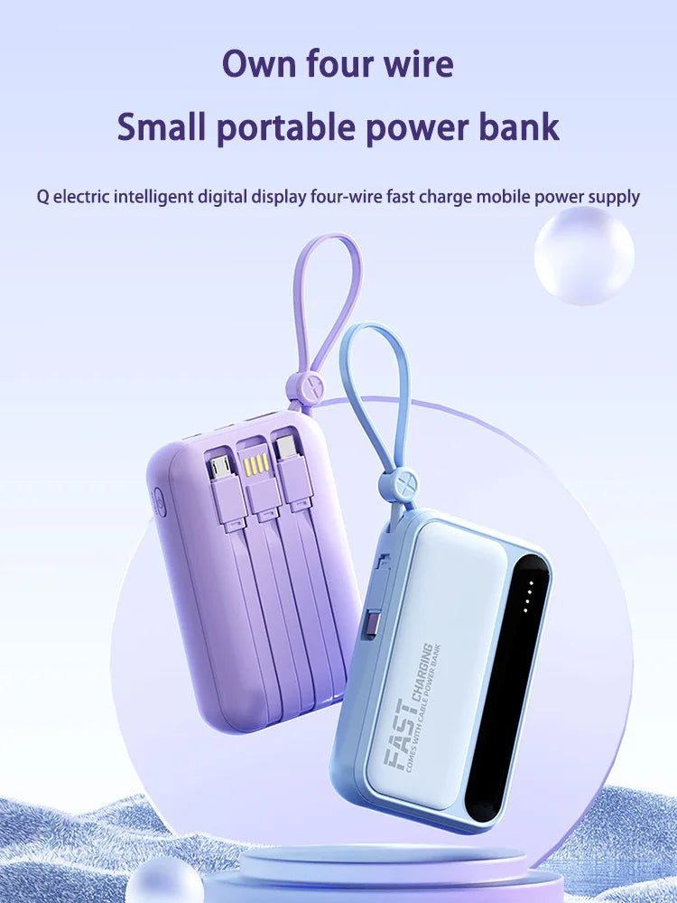 50000mAh Large Capacity Power Bank 4 In1  Built in Cable Intelligent Digital Display Laser Light Fast Charging External Battery