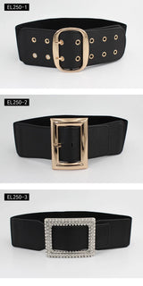 Women Wide Elastic Dress Belt Stretch Waist Belt Vintage Fashion Casual Cinch Belt Buckle Retro PU Leather Punk Waistband пояс