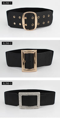 Women Wide Elastic Dress Belt Stretch Waist Belt Vintage Fashion Casual Cinch Belt Buckle Retro PU Leather Punk Waistband пояс