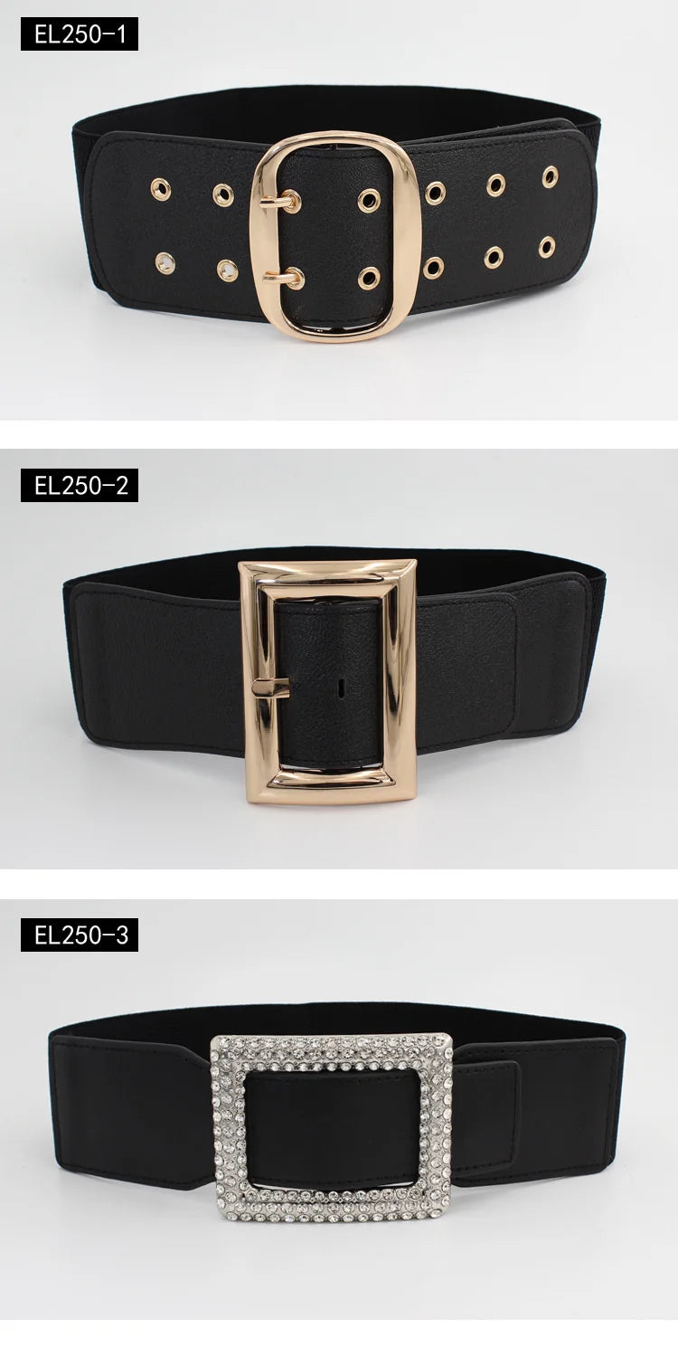 Women Wide Elastic Dress Belt Stretch Waist Belt Vintage Fashion Casual Cinch Belt Buckle Retro PU Leather Punk Waistband пояс