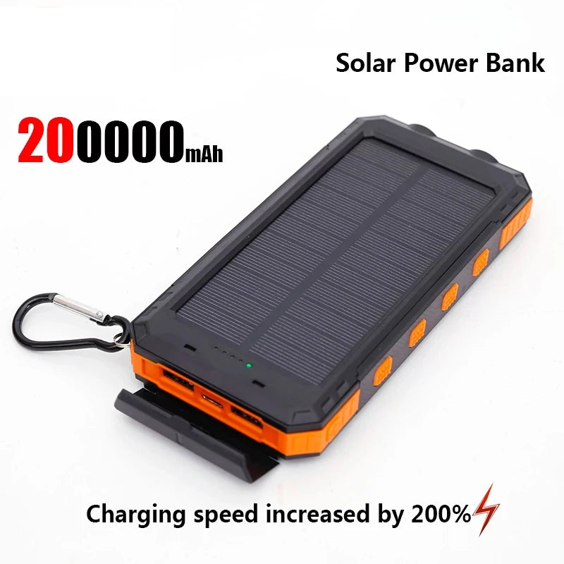 Brand-New 200000mAh Solar Power Bank Portable Large Capacity Charger Compatible with IOS Android USB-A and USB-C Fast Charging