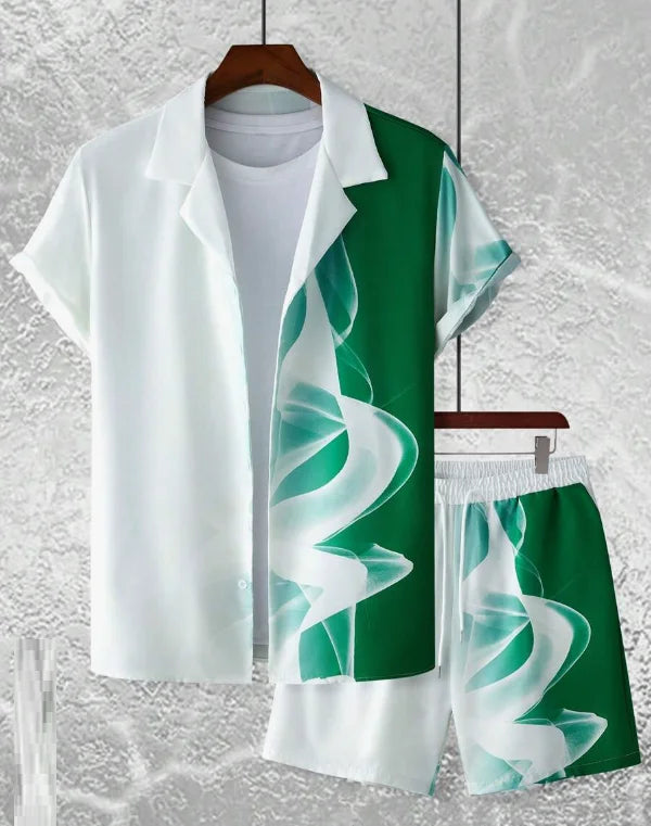 Men 3D Printed Retro Hawaiian Shirt Set