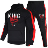 King Mens Tracksuit Print Casual Hooded Sweatshirts 2 Pcs Set Fitness Sports Jogging Mens Clothing Autumn Winter Gym Sportswear