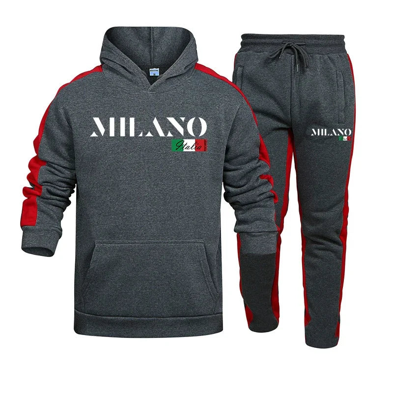 Mens Tracksuit Printed Casual Hooded Sweatshirt Sweatpants Set Autumn Winter Sports Jogging Mens Clothing Street Sportswear 2025