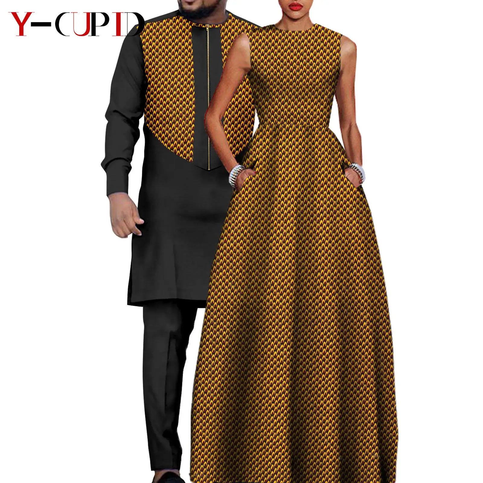 African Dresses for Matching Couple Outfits for Party Vestidos Y23C067