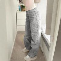 Women Straight Denims Washed Distressed Pants