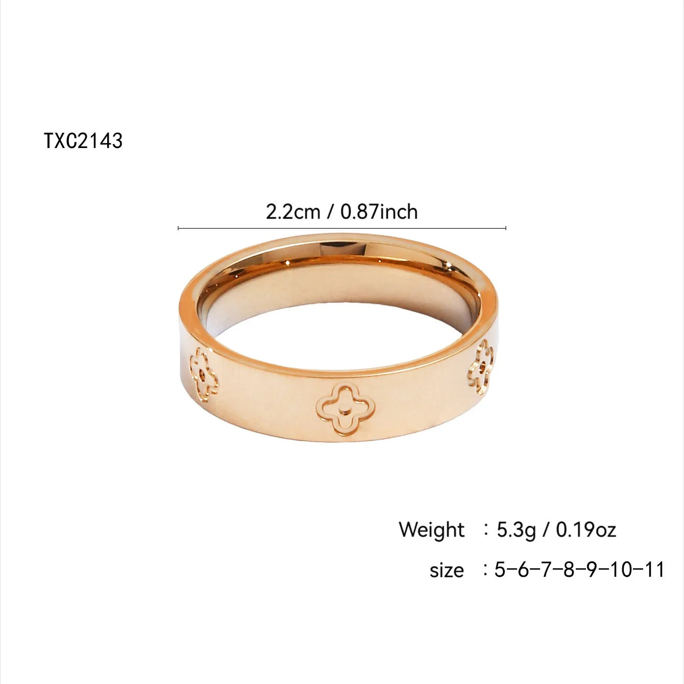 18K Gold, Great Wall Pattern, Four Leaf Flower, Cross Ring For Women