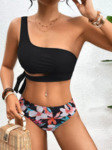 Solid Padded One Shoulder Bikini Set
