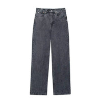 Denim Solid Loose Zipper Fly Wide Leg Pant