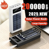 200000mAh 120W Solar Power Bank With Led Lamp Super Fast Charging Ultra High Capacity 4 Wire Digital Display External Battery