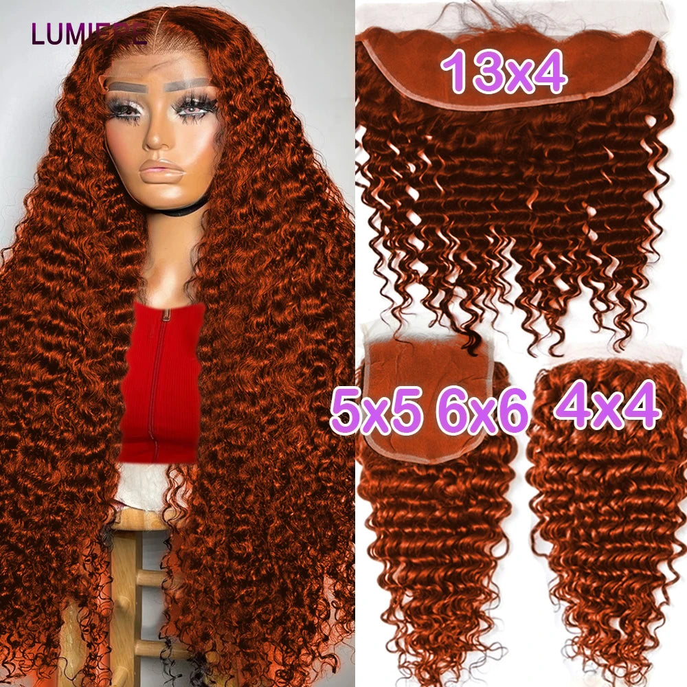 Ginger Deep Water Curly Wave Transparent Hair Closure