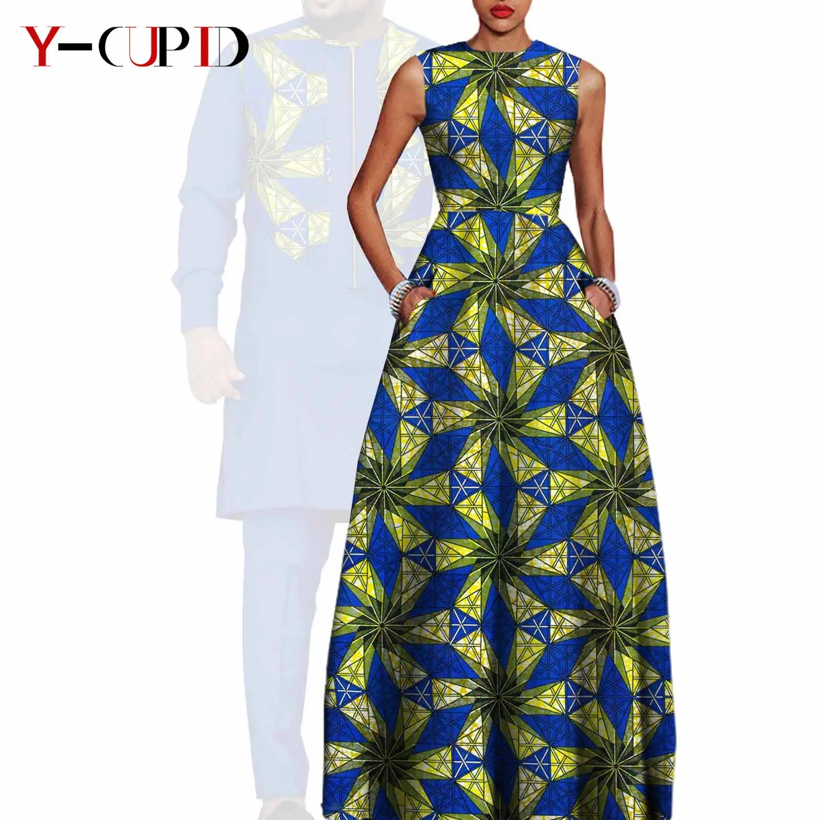 African Dresses for Matching Couple Outfits for Party Vestidos Y23C067