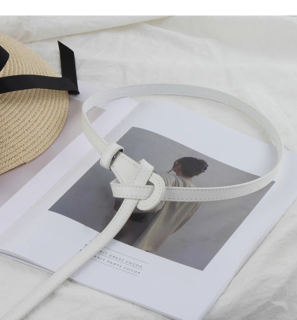Thin Knotted Belts for Women Belt Lady Waist Band Soft Leather Waist Belt Solid Color Strap Dress Coat  Accessories Luxury