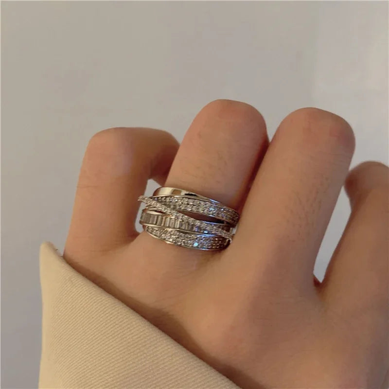 Rhinestone Ring Multi-layer Winding Rings for Women Wedding Full Zircon