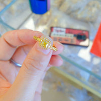 24K Real Gold Square Sugar Citrine Ring for Ladies