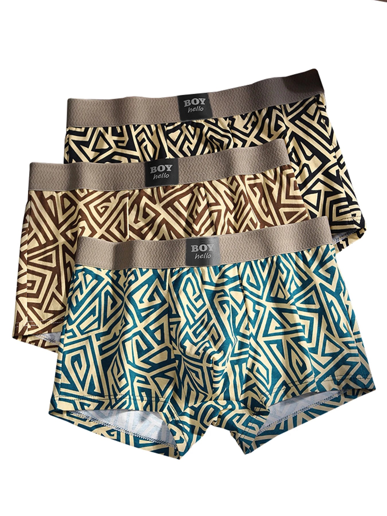 3Pcs/Set Boxers Men's Underwear Geometric Print Panties Casual Fashion Underpant Breathable Male Boxer Shorts Sports Homme Panty