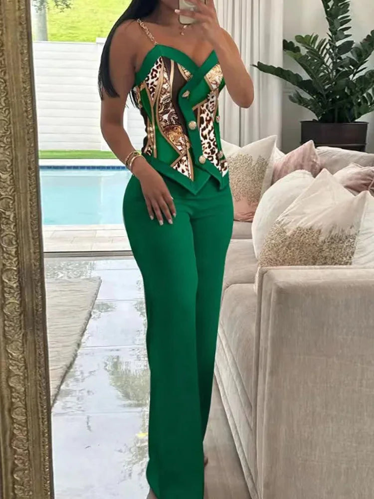 Women Slim Print Tops And Pants