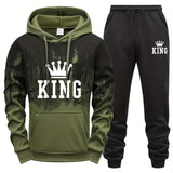 King Printing Mens Tracksuit Splash-ink Hooded Sweatshirts Casual Sports Jogging Mens Clothing Fashion Single Piece Tops Pants