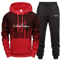 Fashion Mens Tracksuit Print Splash-ink Sweatshirt Sweatpants 2 Pcs Sets Sports Jogging Mens Clothing Casual Hoodies Sportswear