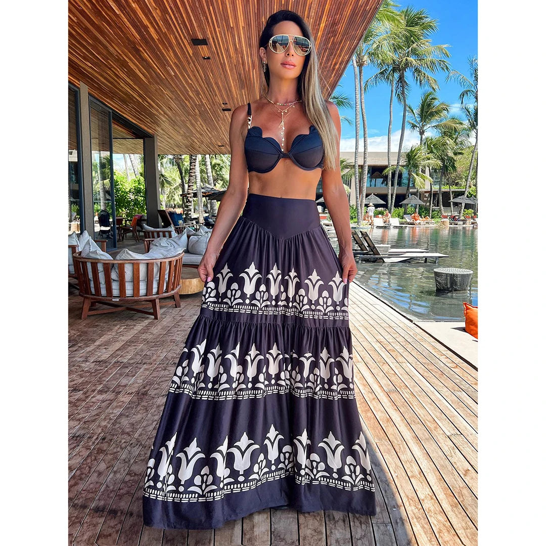 Women Geometry Printed Beach Cover Up