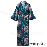 Women Long Robe Peacock Satin Print Nightgown