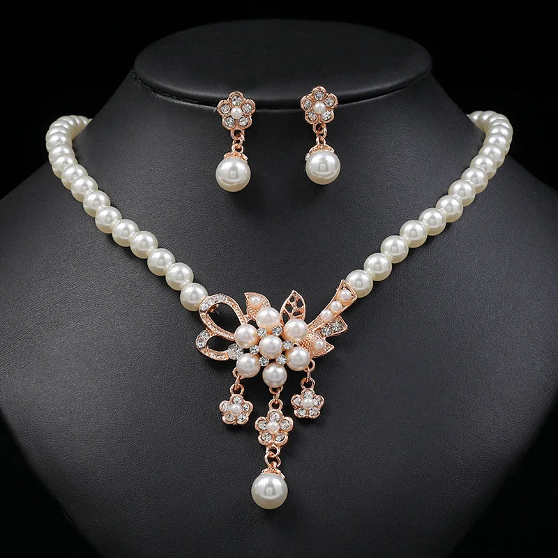 Personality flower Pearl Wedding Necklace Earring