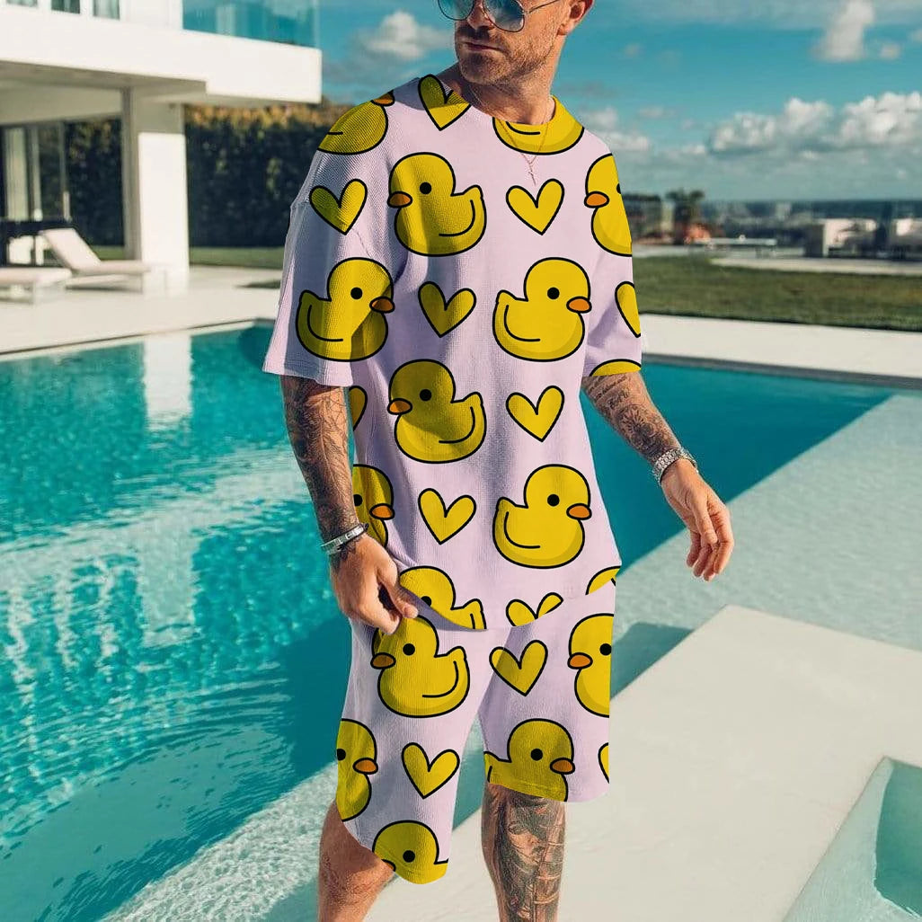 Cute Duck 3D Printed T-Shirt Shorts Set