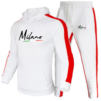 Fashion Mens Tracksuit Printing Casual Hooded Sweatshirt Sweatpants Set Outdoors Sports Jogging Mens Clothing Fitness Sportswear