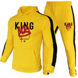 King Mens Tracksuit Print Casual Hooded Sweatshirts 2 Pcs Set Fitness Sports Jogging Mens Clothing Autumn Winter Gym Sportswear