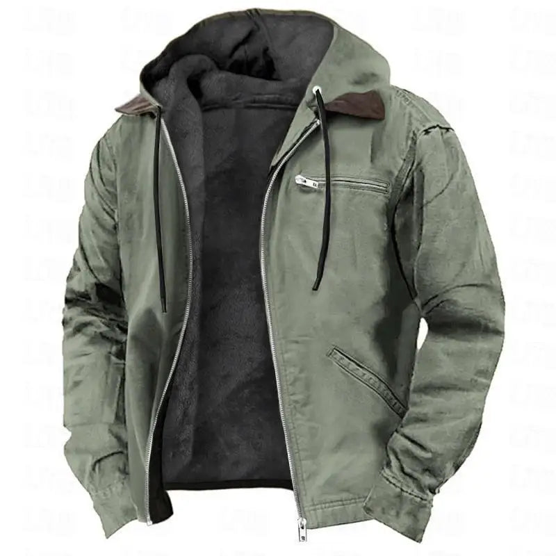 Men's Solid-Color Hooded Cotton Jacket