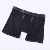 Fitness Long Men Boxer Underwear Mesh Faux Leather Men's Boxershorts Panties Long Leg Trunks Sexy Pouch Opened Button Underpants