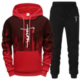 Mens Tracksuit Casual Printing Splash-ink Hooded Sweatshirts Sports Jogging Mens Clothing Autumn Winter Single Piece Tops Pants