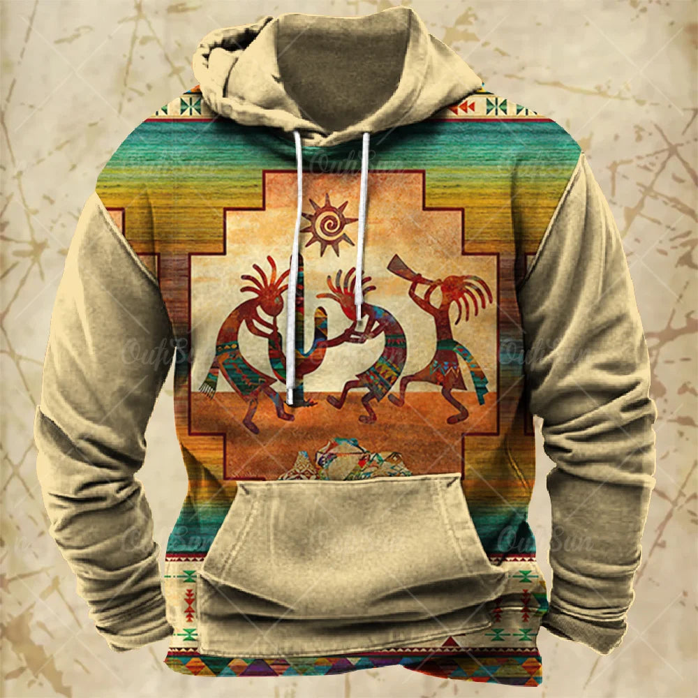 Men Hooded Vintage Print  Sweatshirt