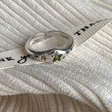 925 Sterling Silver Simple Colorful Heart Stone RingsFor Women Geometric Fashion Smiple Open Handmade Allergy Party Jewelry Gift