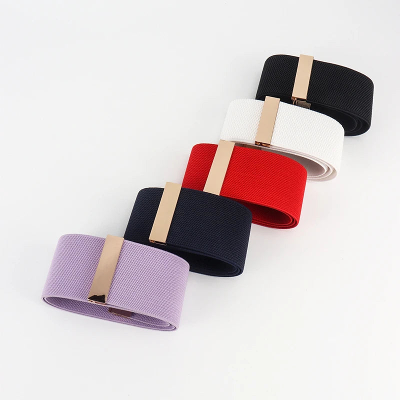 Fashion Women Elastic Band Wide Belts Simple Down Coat Waist Belt Female Buckle Black Strap Dress Decoration Accessories Ladies