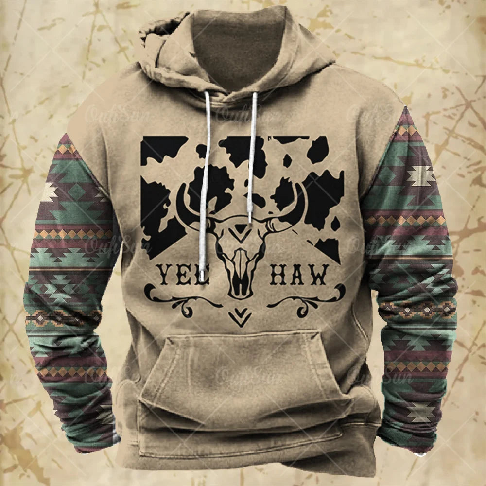 Men Hooded Vintage Print  Sweatshirt