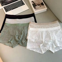 Fashion Underpants Men Boxer Briefs Ice Silk Mesh Thin Lace Shorts Boxers Breathable Summer Underwear for Men Men