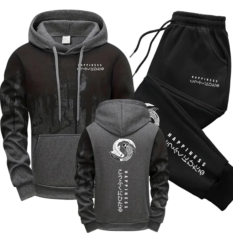 Casual Mens Tracksuit Printed Splash-ink Hooded Sweatshirts Outdoors Sports Jogging Mens Clothing Street Single Piece Tops Pants