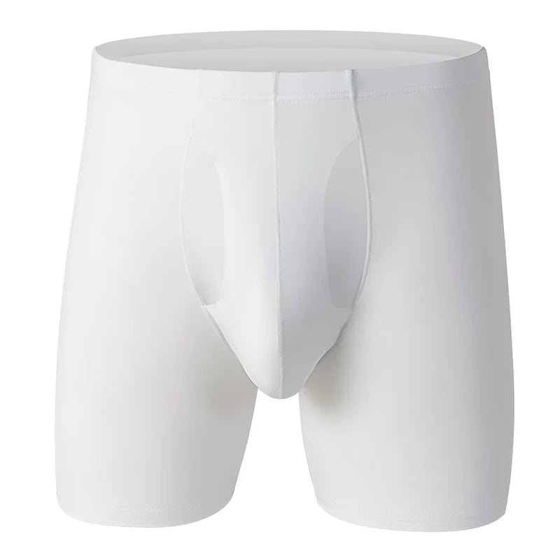 Men Underwear Boxers Shorts Solid Ice Silk Panites Man Breathable U Convex Pouch Middle Long Leg Underpants Cueca Calzoncillo