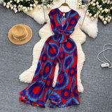Summer Elegant Abstract Print High Jumpsuit