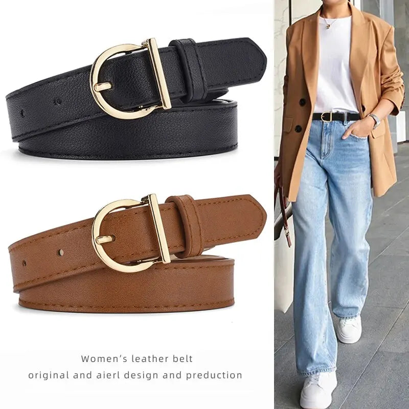 Women's Belt Fashion High-quality Pin Buckle Belt Genuine Luxury Soft PU Leather Belt Women Pair with Pants Jeans，For Ideal Gift