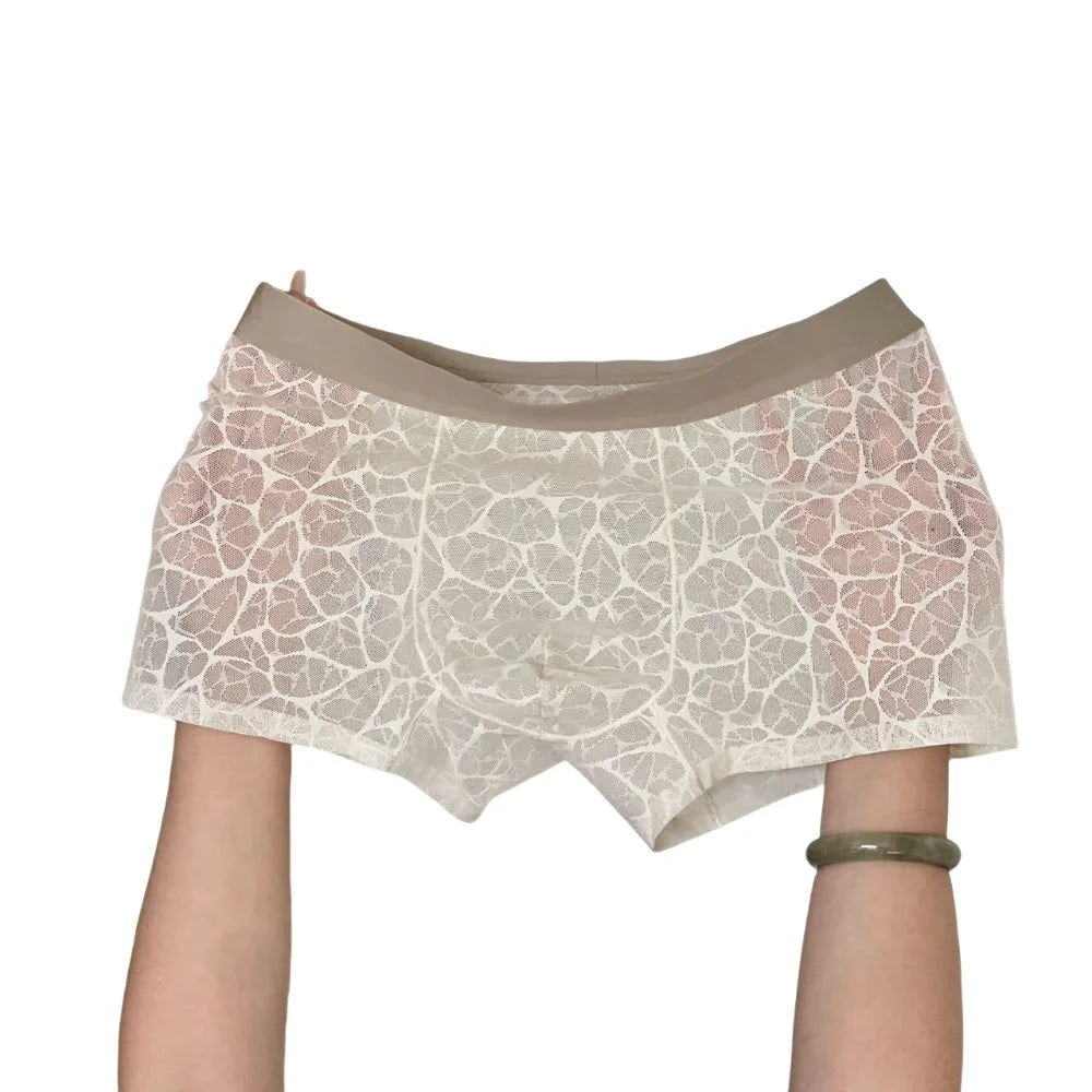Fashion Underpants Men Boxer Briefs Ice Silk Mesh Thin Lace Shorts Boxers Breathable Summer Underwear for Men Men