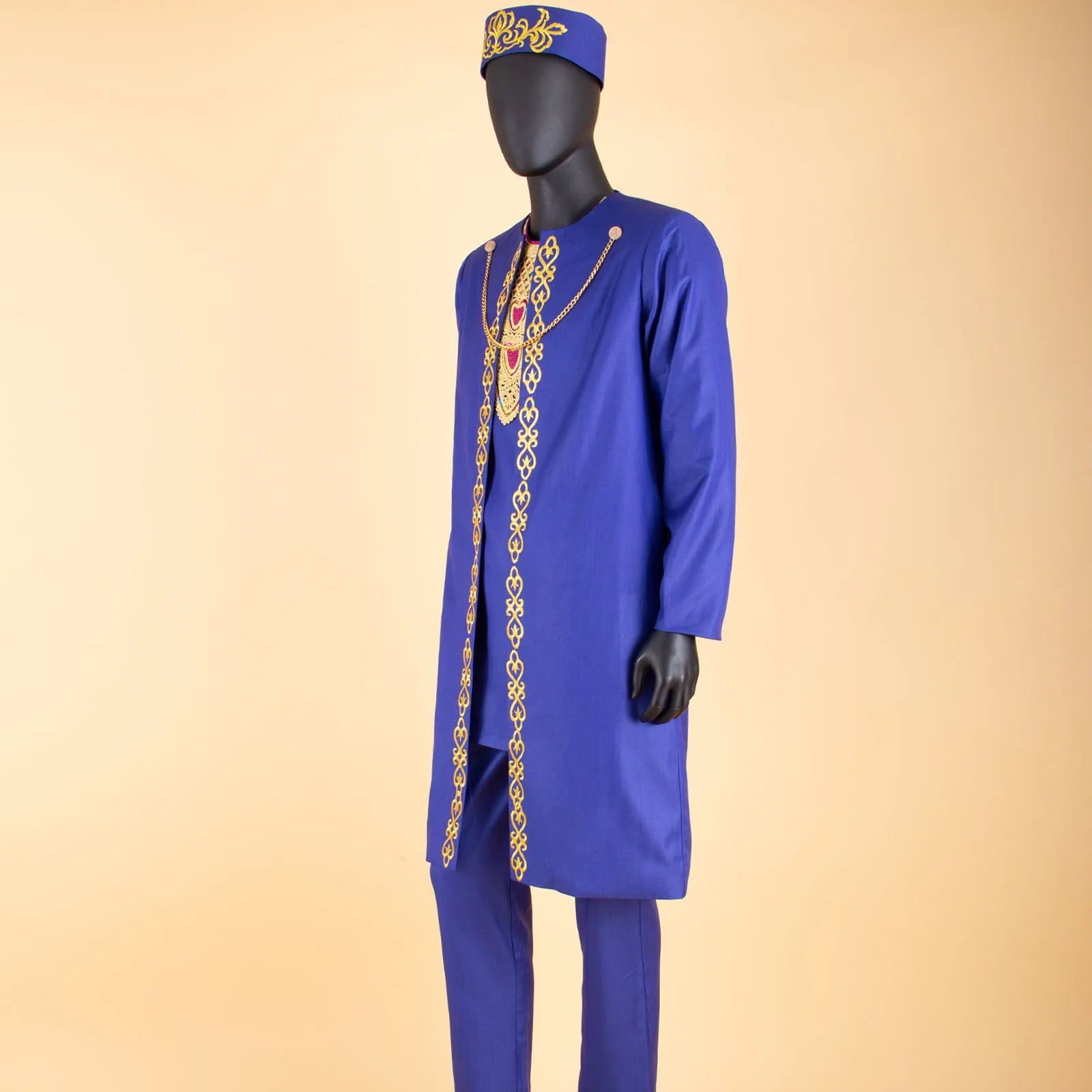 African Clothes for Men Agbada , Shirts, Pants, and  Hats 4 Piece Set - A2216013
